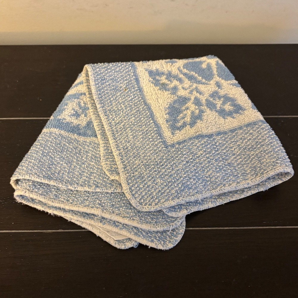 Vintage Martex Washcloths | Set of 2 | Blue White Floral Damask | Cotton | USA